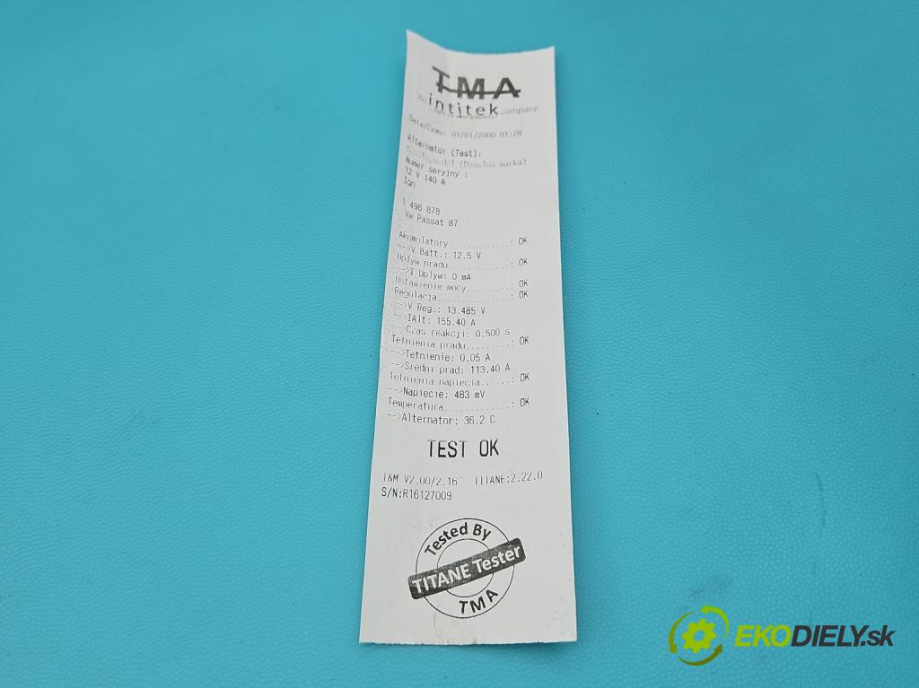 Vw Passat B7 2010-2014 2.0 TSI 211KM automatic 155 kW 1984 cm3 4- Alternator 03L903023Q (Alternátor)