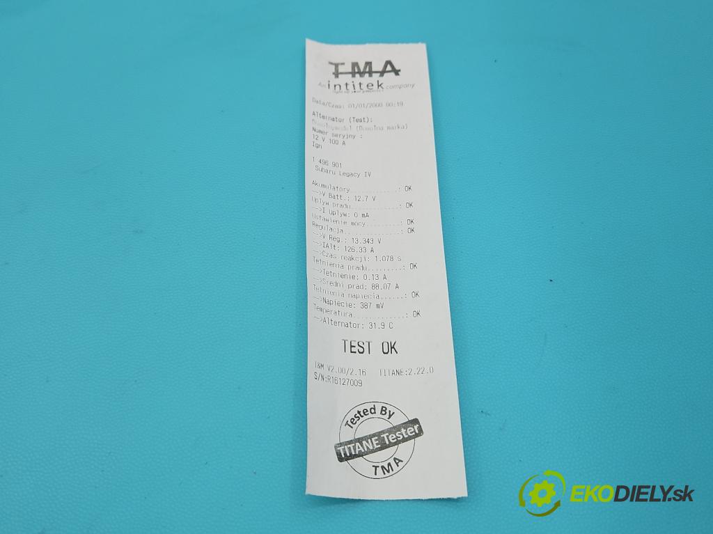 Subaru Legacy IV 2004-2009 2.0 boxer 165 HP manual 121 kW 1994 cm3 5- Alternator 23700-AA521 (Alternátor)