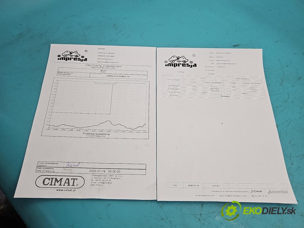 Alfa romeo 147 1.9 jtd 140 hp manual 103 kW 1910 cm3 3- Turbodmychadlo repasováno 716665-2