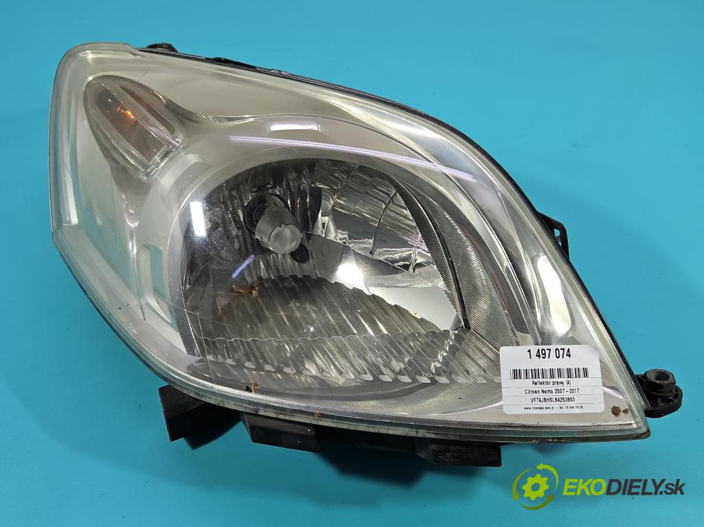 Citroen Nemo 2007-2017 1.4 hdi 68 HP manual 50 kW 1400 cm3 5- Reflektor: pravý 1353197080 (Svetlo predné pravé)