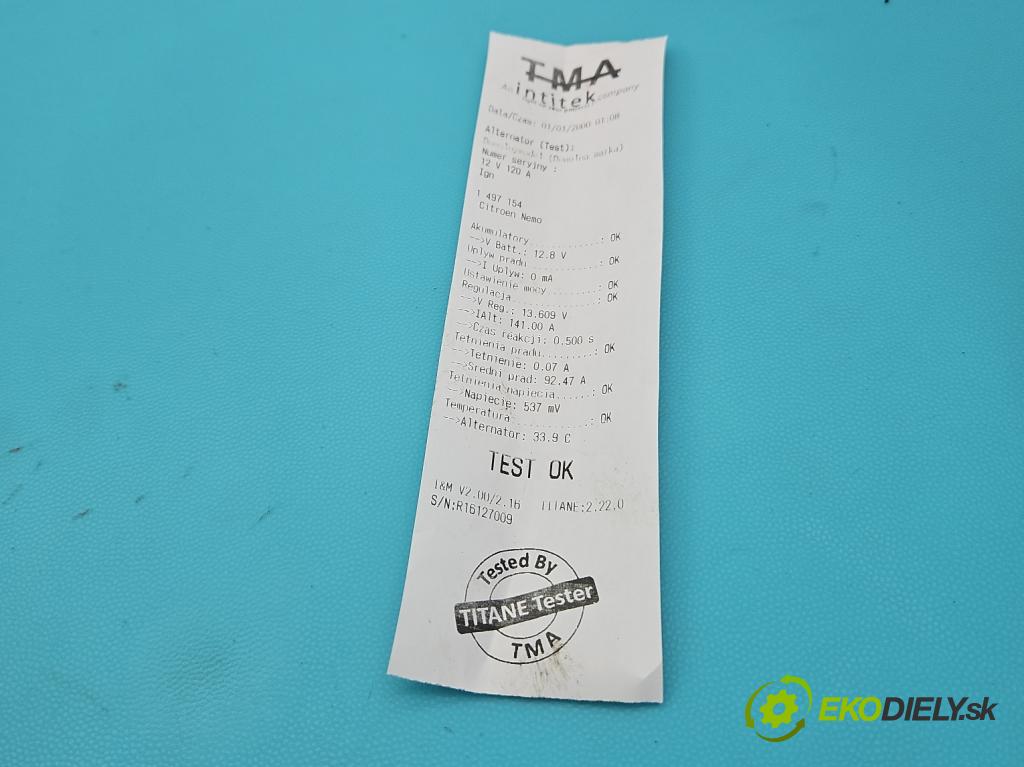 Citroen Nemo 2007-2017 1.4 hdi 68 HP manual 50 kW 1400 cm3 5- Alternator  (Alternátor)