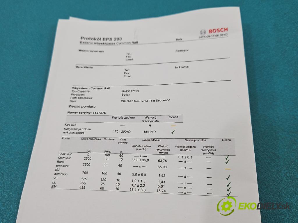 Audi A6 C7 2011-2018 3.0 TDI 313 HP automatic 230 kW 2967 cm3 5- vstrek 0445117029 (Vstrekovač paliva)