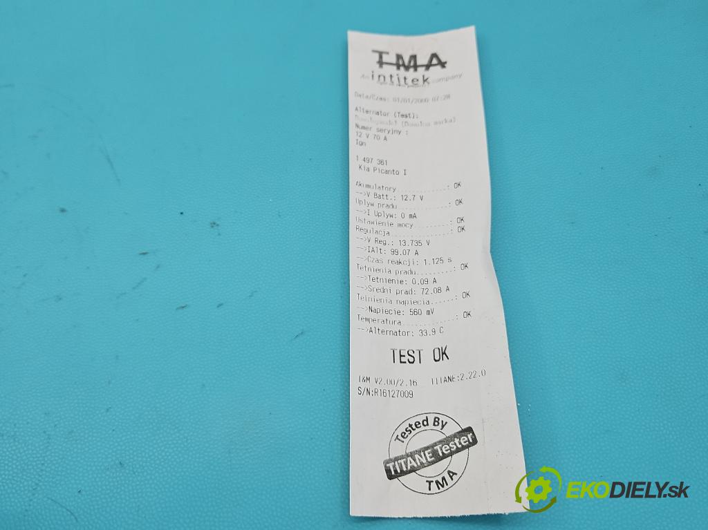 Kia Picanto I 2003-2011 1.0 61 HP manual 45 kW 999 cm3 5- Alternator 37300-02551 (Alternátor)