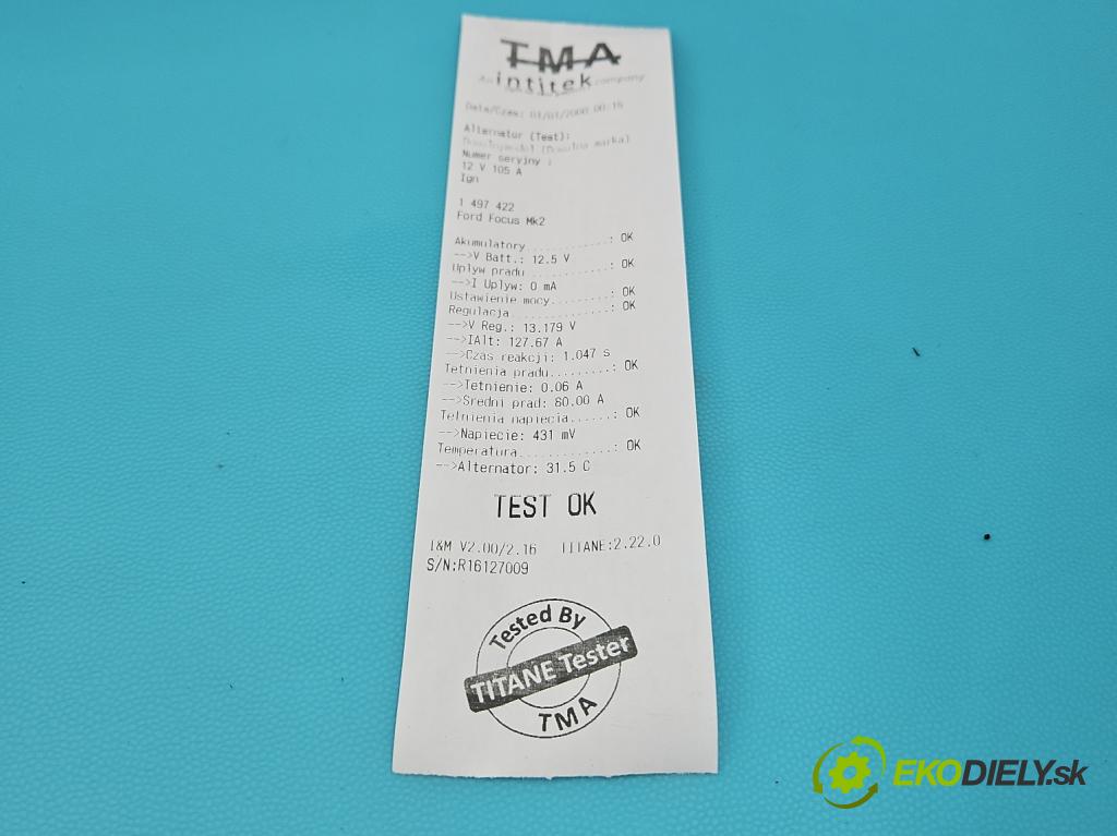 Ford Focus Mk2 2004-2011 1.6 16V 116 HP manual 85 kW 1596 cm3 5- Alternator 3N1110300AC (Alternátor)