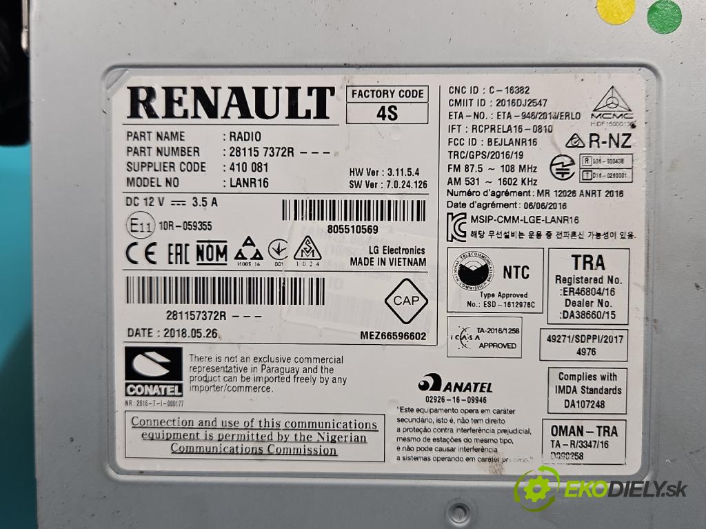 Renault Megane IV 2016-2024 1.3 116 hp manual 85 kW 1332 cm3 5- Navigace: čtečka 281157372R