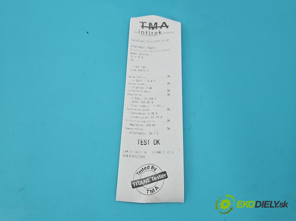 Fiat Doblo I 2001-2010 1,3.0 jtd 75 HP manual 55 kW 1248 cm3 5- Alternator 46823546 (Alternátor)