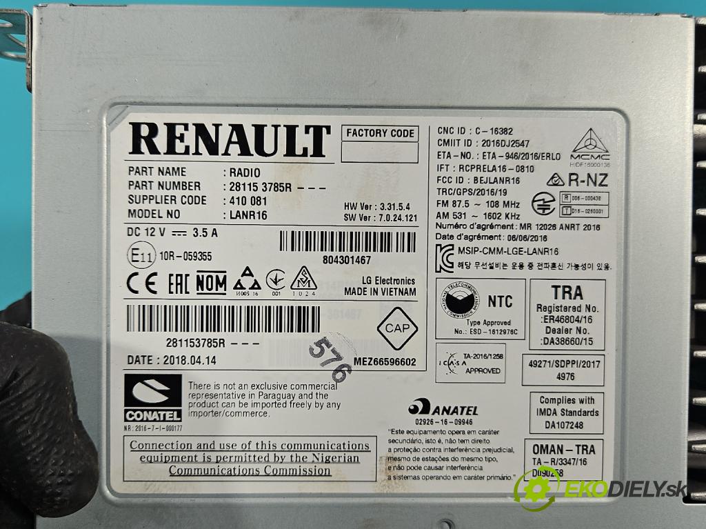 Renault Talisman 2015-2022 1.6 150 HP automatic 110 kW 1618 cm3 4- Radio originál 281153785R