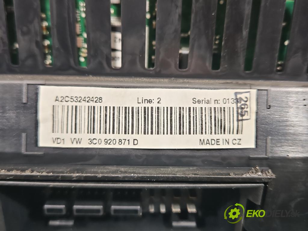Vw Passat B6 2005-2010 3.2 FSI V6 250 HP automatic 184 kW 3168 cm3 4- prístrojovka/ budíky 3C0920871D (Prístrojová doska)