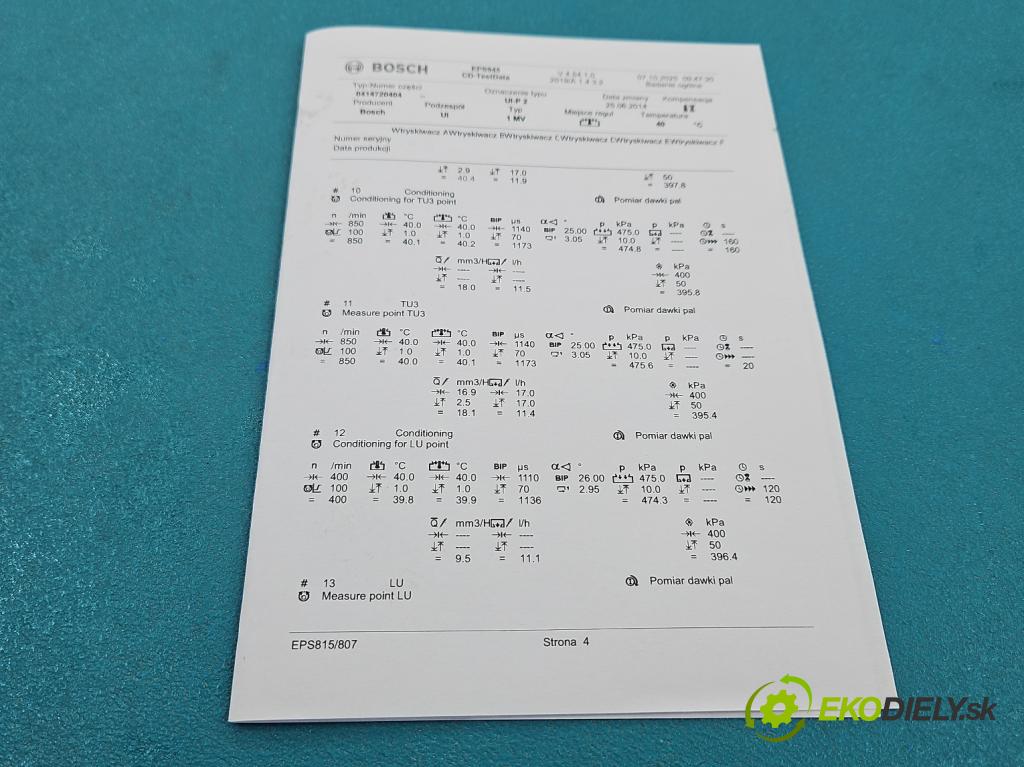 Audi A6 C6 2004-2011 2.0 tdi 140 HP automatic 103 kW 1968 cm3 4- vstrekovacie čerpadlo 0414720404 (Vstrekovač paliva)