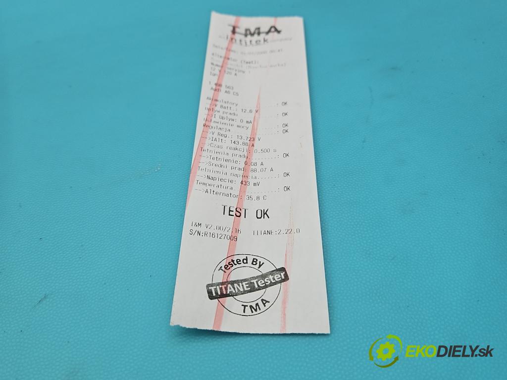 Audi A6 C5 1997-2004 2.4b 170 HP automatic 125 kW 2393 cm3 4- Alternator 06C903016A (Alternátor)