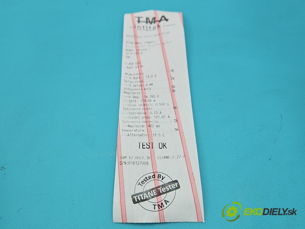 Audi A3 8L 1996-2003 1.8 20V 125 HP manual 92 kW 1781 cm3 3- Alternator 037903025D (Alternátor)