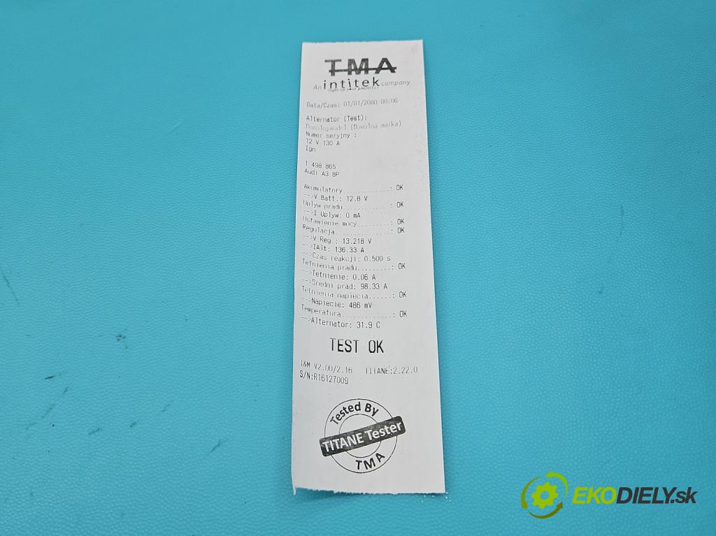 Audi A3 8P 2003-2012 2.0 tdi 140 HP manual 103 kW 1968 cm3 5- Alternator 06F903023C (Alternátor)