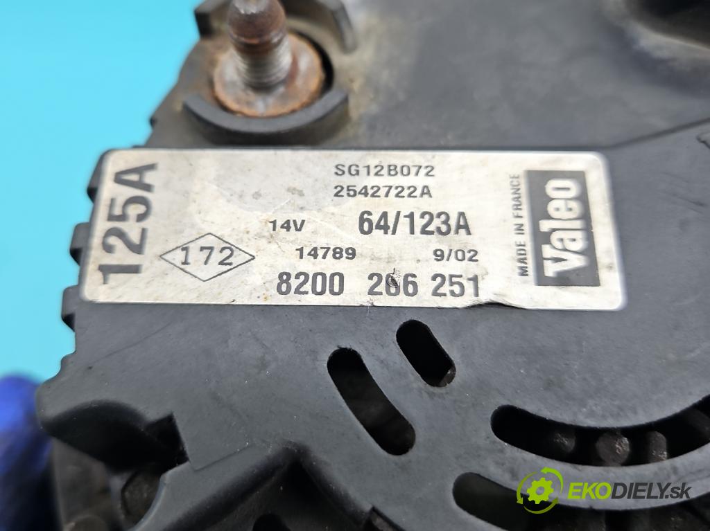 Renault Master II 1998-2010 2.2 dci 90 HP manual 66 kW 2200 cm3 5- Alternator 8200206251 (Alternátor)