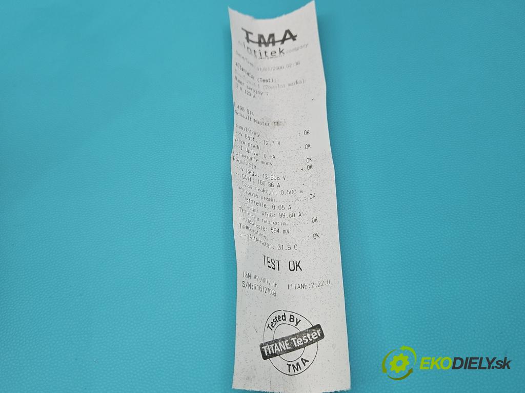 Renault Master II 1998-2010 2.2 dci 90 HP manual 66 kW 2200 cm3 5- Alternator 8200206251 (Alternátor)