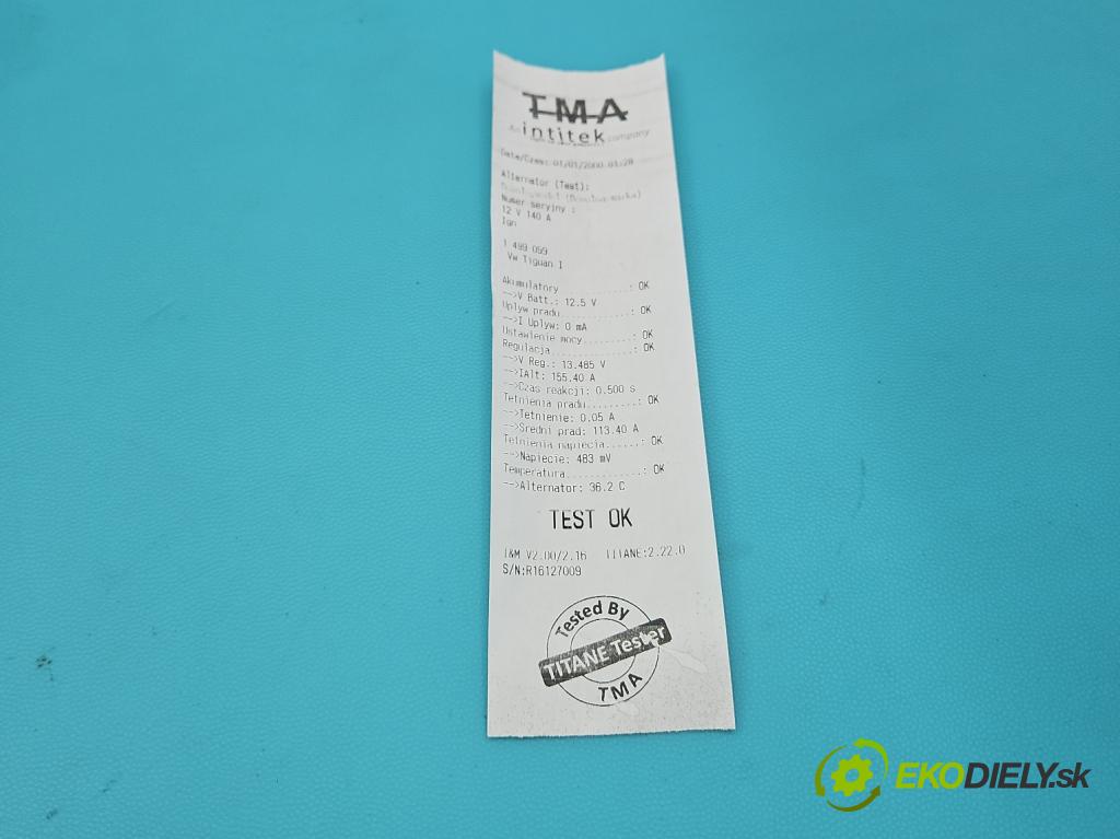 Vw Tiguan I 2007-2016 2.0 TDI 140 HP manual 103 kW 1968 cm3 5- Alternator 06F903023C (Alternátor)