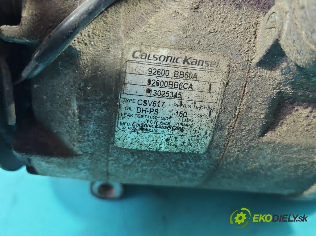 Nissan Qashqai I J10 2006-2013 1.6 dci 131 HP manual 96 kW 1598 cm3 5- Kompresor: klimatizácie 92600-BB60A (Kompresor klimatizácie)