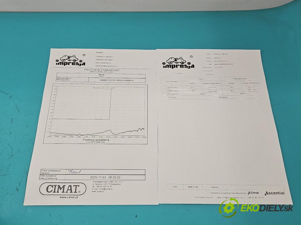 Toyota Corolla Verso II 2004-2009 2.0 D4D 116 HP manual 85 kW 1995 cm3 5- turbodúchadlo, turbo repasovaná 727210-1