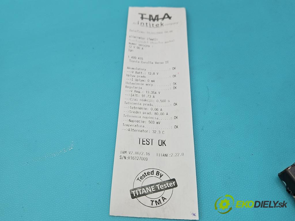 Toyota Corolla Verso II 2004-2009 2.0 D4D 116 HP manual 85 kW 1995 cm3 5- Alternator 27060-27090 (Alternátor)