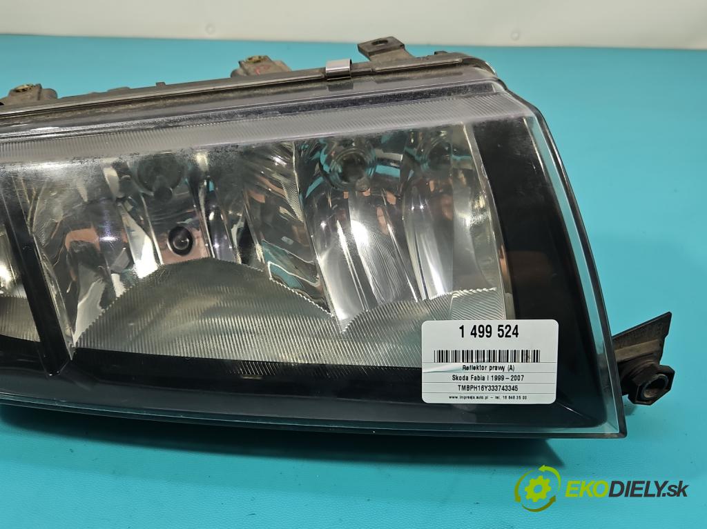 Skoda Fabia I 1999-2007 1.4 mpi 68 HP manual 50 kW 1397 cm3 5- Reflektor: pravý  (Svetlo predné pravé)