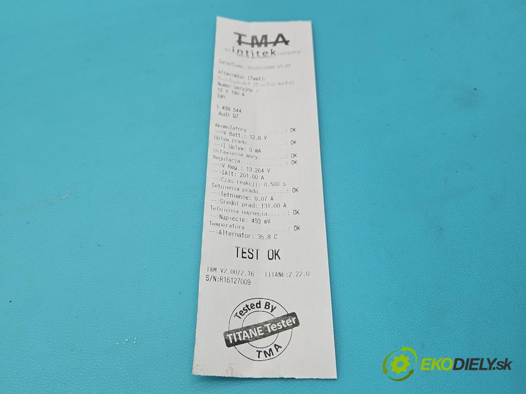 Audi Q7 2005-2015 3.6 V6 FSI 280KM: automatic 206 kW 3562 cm3 5- Alternator 021903016A (Alternátor)