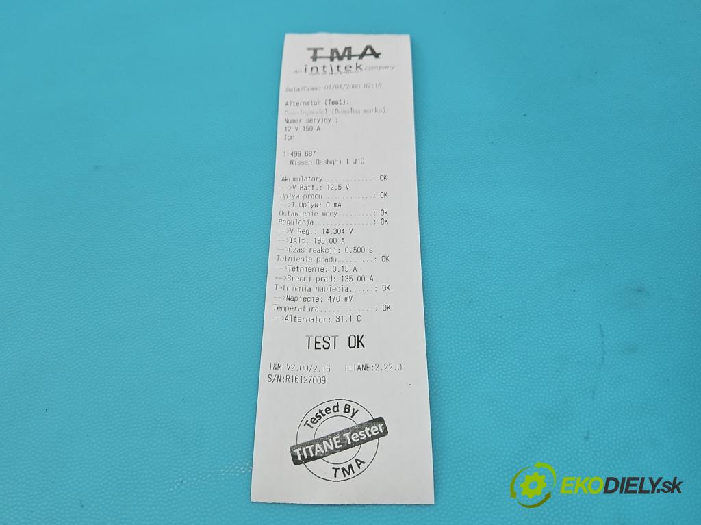 Nissan Qashqai I J10 2006-2013 1.6 dci 131 HP manual 96 kW 1598 cm3 5- Alternator 23100JD71B (Alternátor)