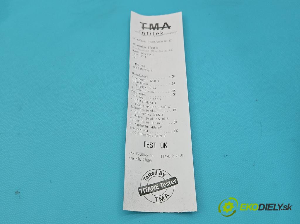 Opel Meriva A 2002-2010 1.6 16V 105 HP manual 77 kW 1598 cm3 5- Alternator 0124425020 (Alternátor)