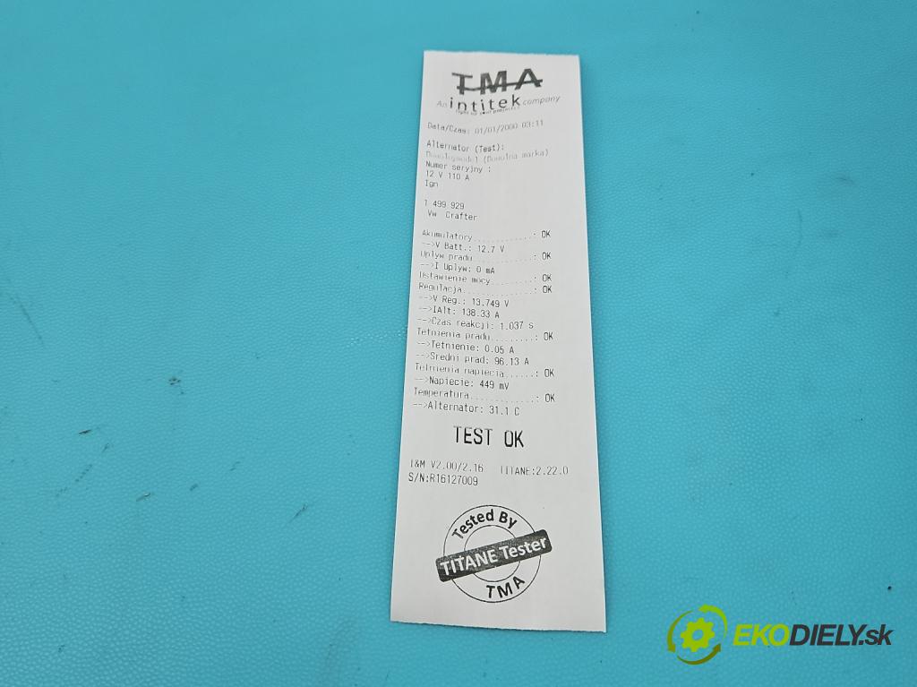 Vw Crafter 2006-2016 2.5 tdi 136 HP manual 100 kW 2461 cm3 5- Alternator 06F903023D (Alternátor)