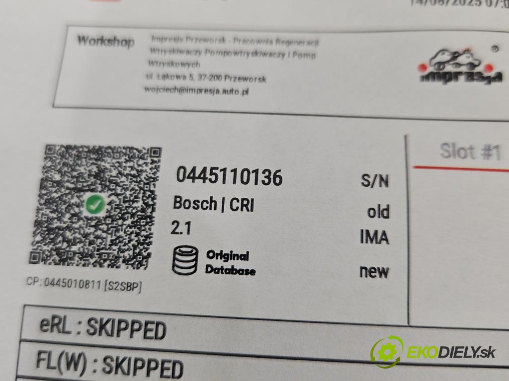 Ford Focus Mk2 2004-2011 1.6 tdci 90 HP manual 66 kW 1560 cm3 5- vstrek 0445110136 (Vstrekovač paliva)