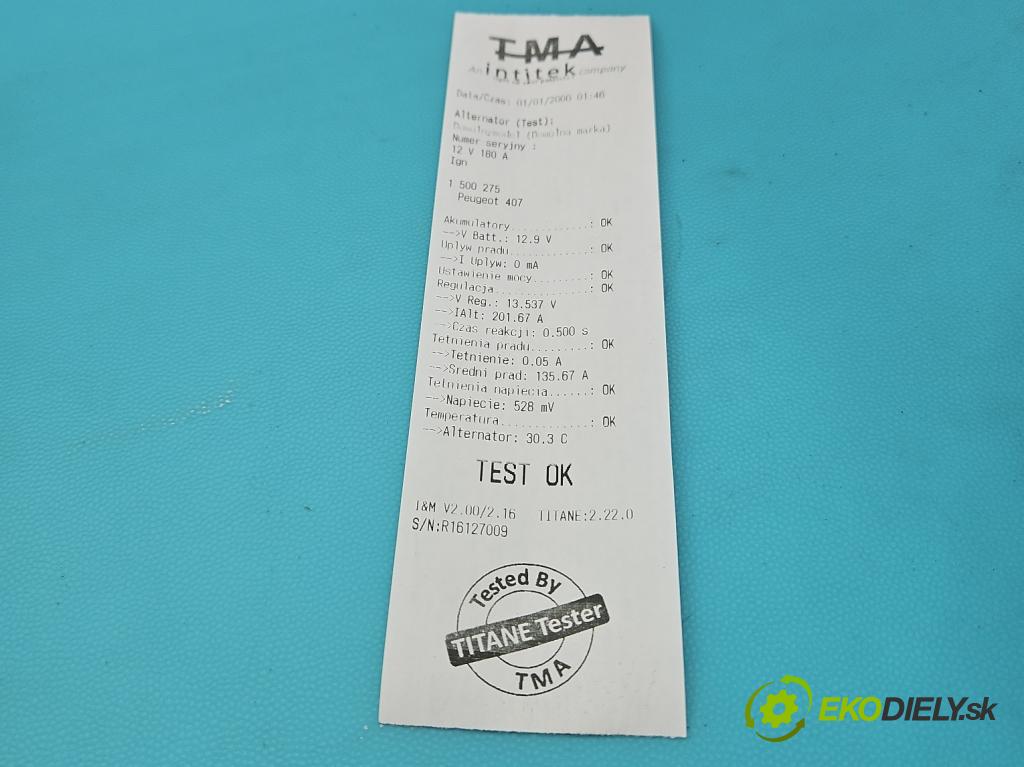 Peugeot 407 2.0 hdi 136 HP manual 100 kW 1997 cm3 5- Alternator 9654752880 (Alternátor)