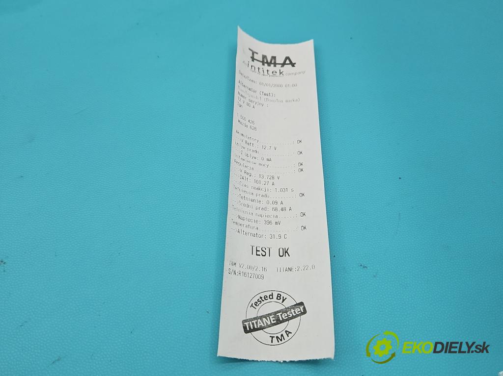 Mazda 626 1.8 16V 90 HP manual 66 kW 1840 cm3 4- Alternator A2TB0191A (Alternátor)