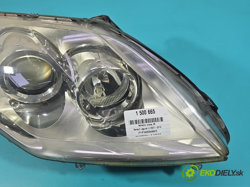 Renault Laguna III 2007-2015 2.0 dci 131 HP manual 96 kW 1995 cm3 5- Reflektor: pravý 260100033R (Svetlo predné pravé)