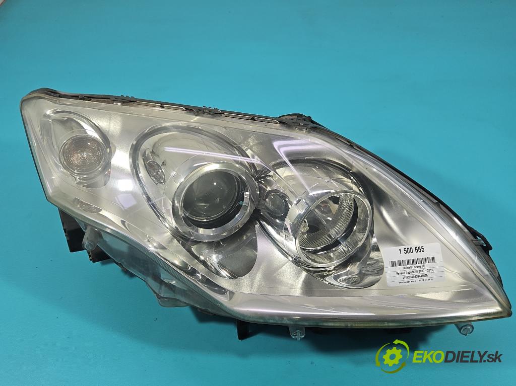 Renault Laguna III 2007-2015 2.0 dci 131 HP manual 96 kW 1995 cm3 5- Reflektor: pravý 260100033R (Svetlo predné pravé)
