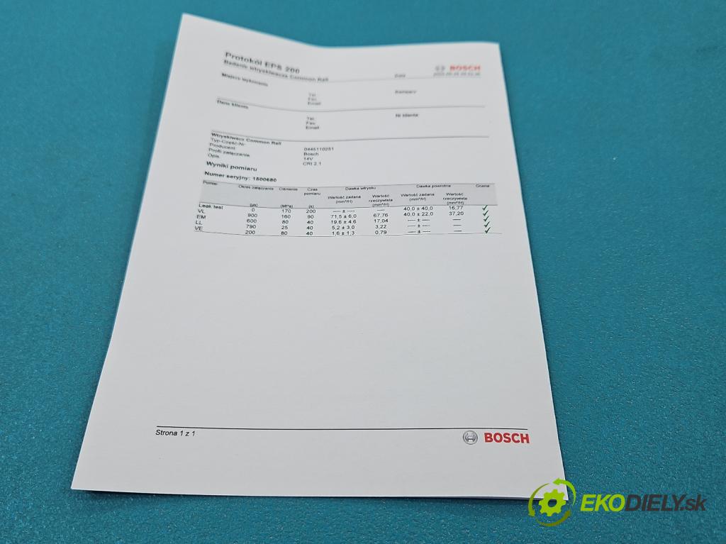 Volvo S80 II 2006-2016 2.4 D5 185 HP automatic 136 kW 2400 cm3 4- vstrek 0445110251 (Vstrekovač paliva)