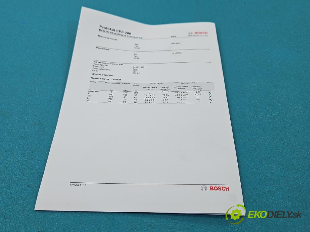 Volvo S80 II 2006-2016 2.4 D5 185 HP automatic 136 kW 2400 cm3 4- vstrek 0445110251 (Vstrekovač paliva)