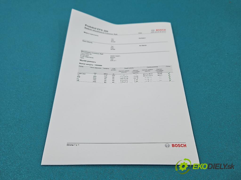 Volvo S80 II 2006-2016 2.4 D5 185 HP automatic 136 kW 2400 cm3 4- vstrek 0445110251 (Vstrekovač paliva)