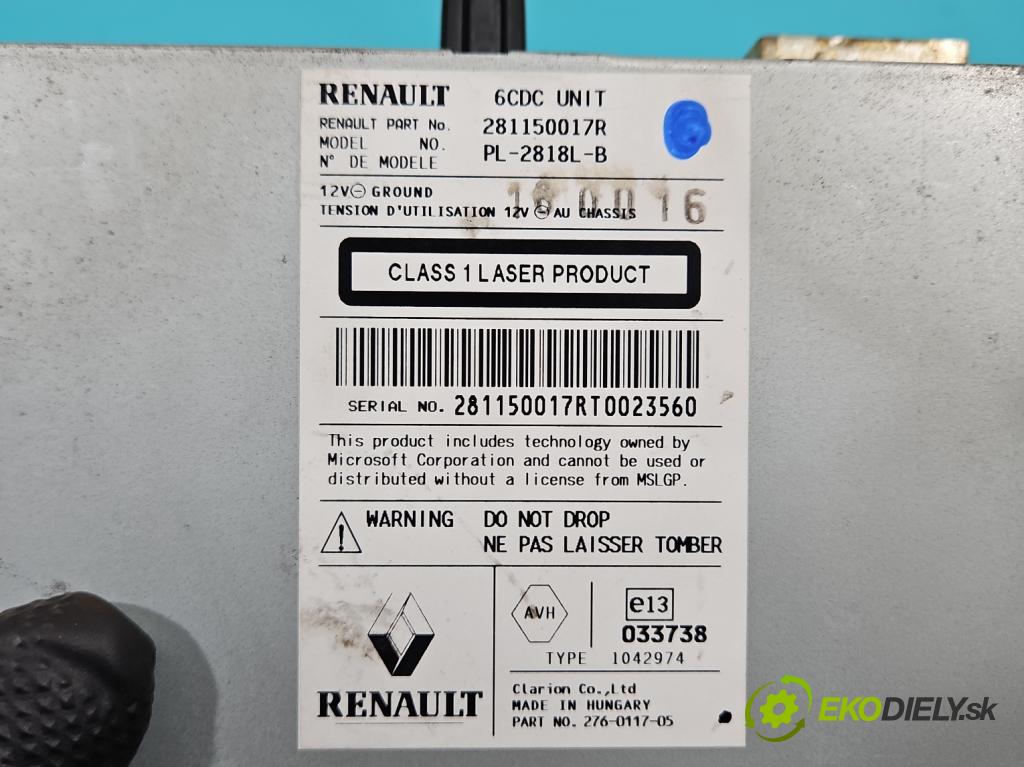 Renault Laguna III 2007-2015 2.0 dci 131 hp manual 96 kW 1995 cm3 5- Radio továrna: 281150017R