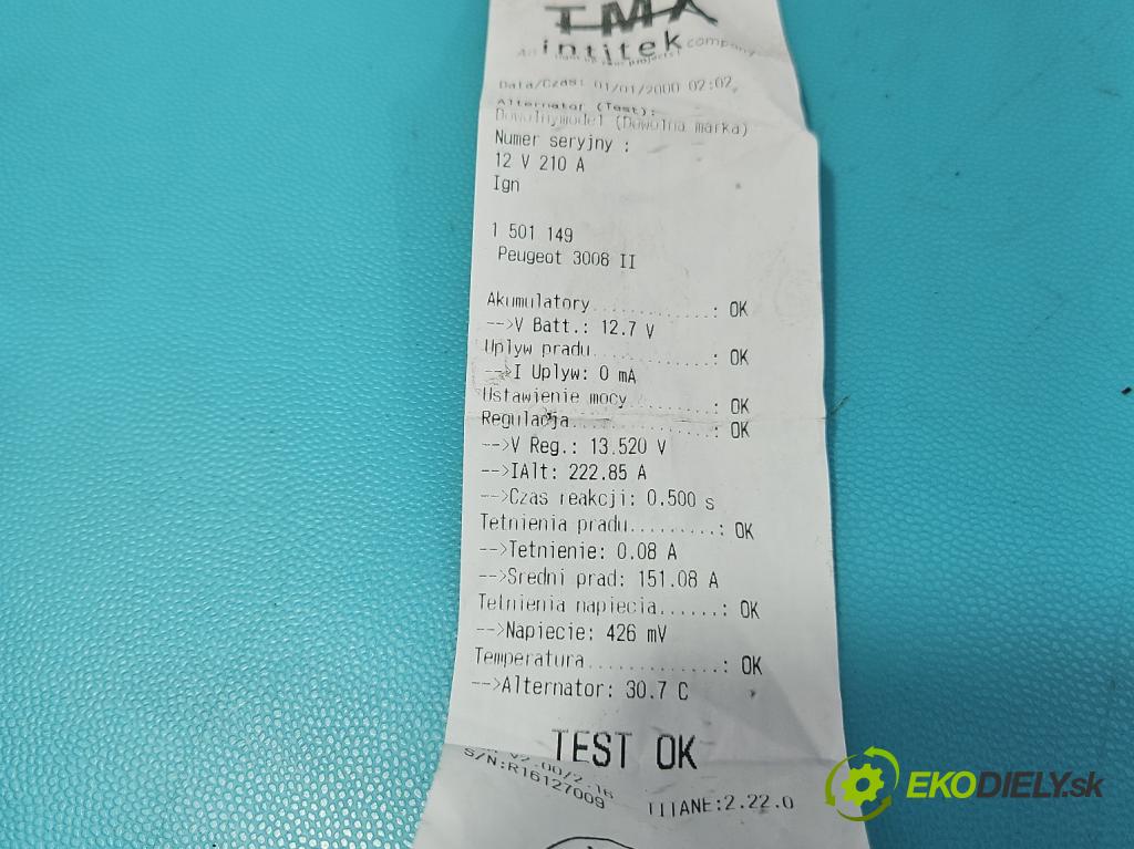 Peugeot 3008 II 2016-2023 2.0 hdi 150 HP manual 110 kW 1997 cm3 5- Alternator 9815683280 (Alternátor)