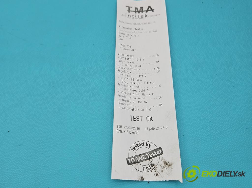 Citroen C3 I 2002-2009 1.1 8V 60 HP manual 44 kW 1124 cm3 5- Alternator 9642879480 (Alternátor)