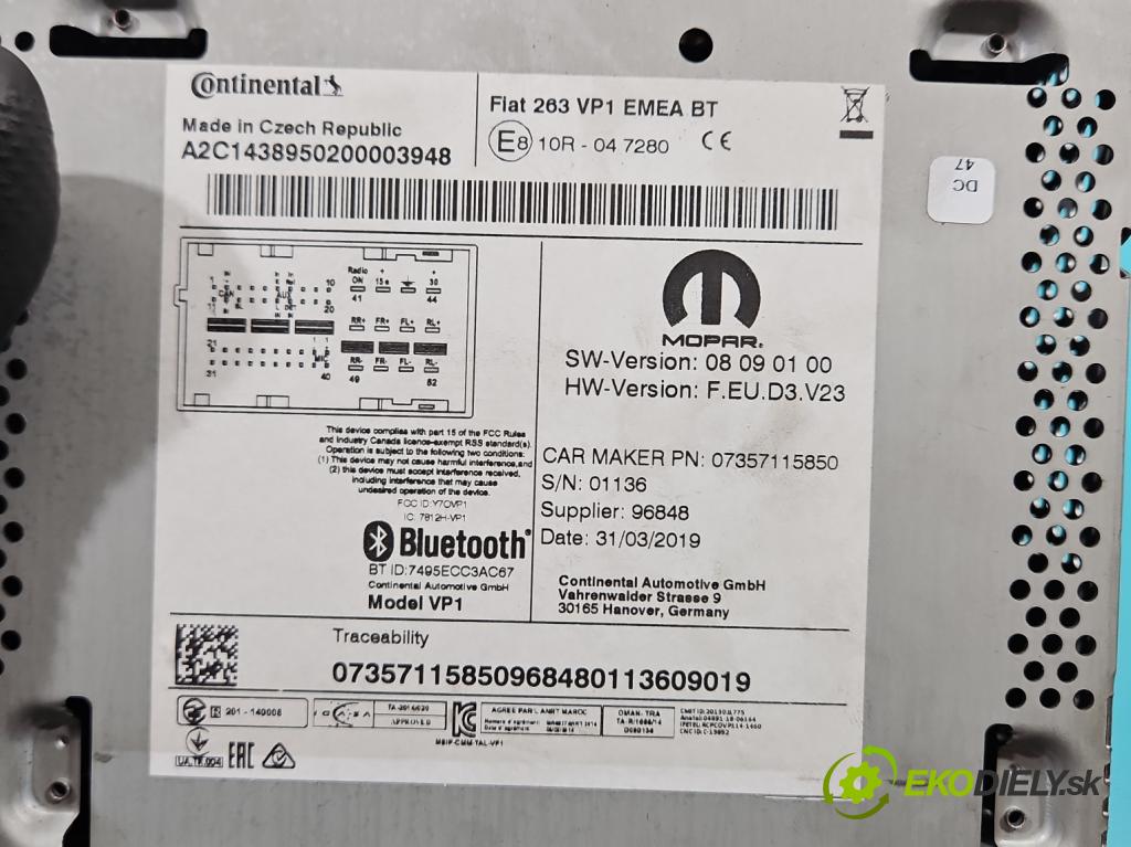 Fiat Doblo II 2010- 1.4 120 HP manual 88 kW 1368 cm3 5- Radio originál 07357115850