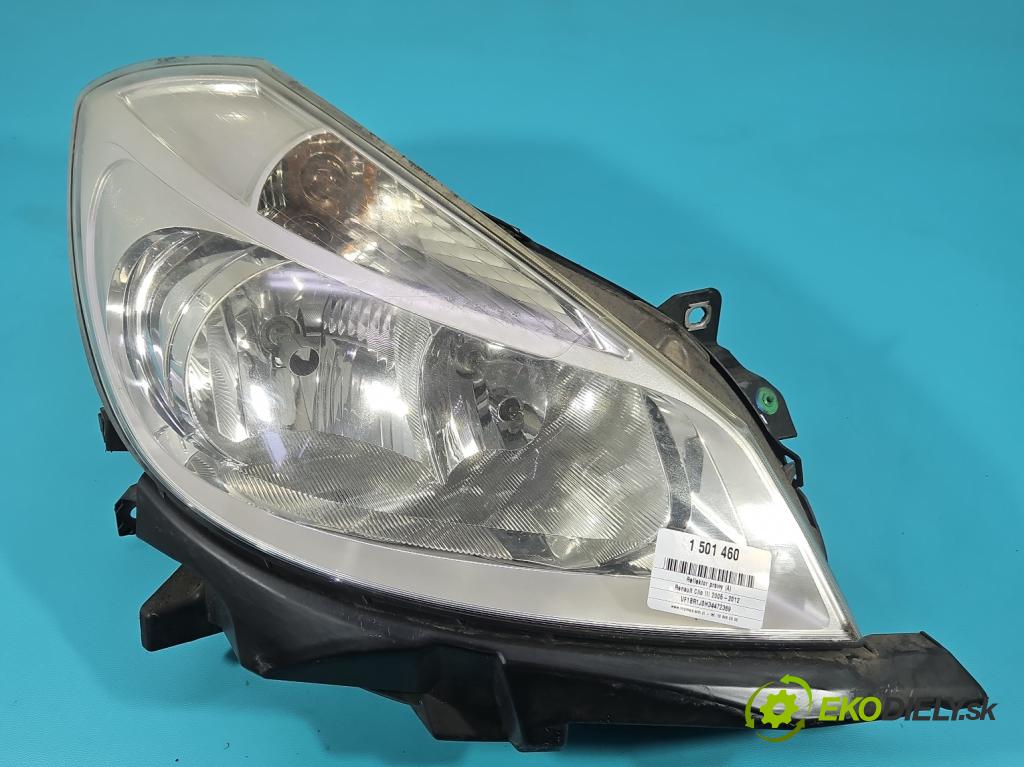 Renault Clio III 2005-2012 1,2.0 16V 75 HP manual 55 kW 1149 cm3 5- Reflektor: pravý 8200244897 (Svetlo predné pravé)