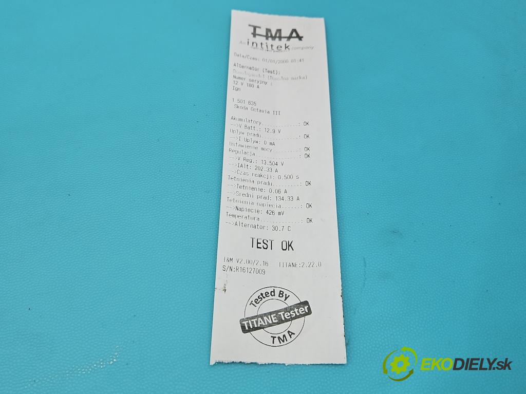 Skoda Octavia III 2013- 2.0 tdi 150 HP manual 110 kW 1968 cm3 5- Alternator 03L903024L (Alternátor)