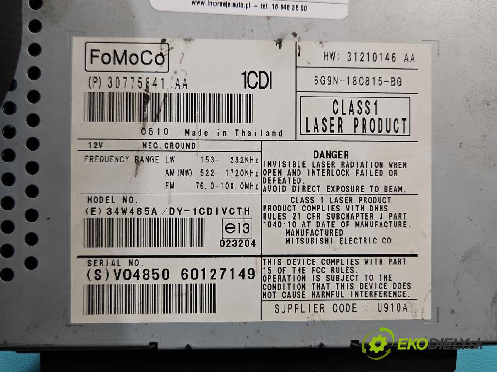 Volvo S80 II 2006-2016 2.4 D5 185 HP automatic 136 kW 2400 cm3 4- Radio originál 30775841AA