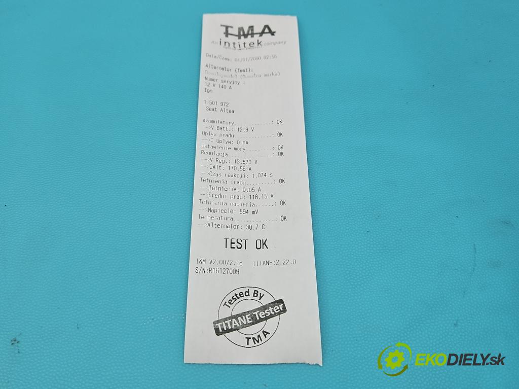 Seat Altea 1.9 tdi 105 HP manual 77 kW 1896 cm3 5- Alternator 06F903023C (Alternátor)