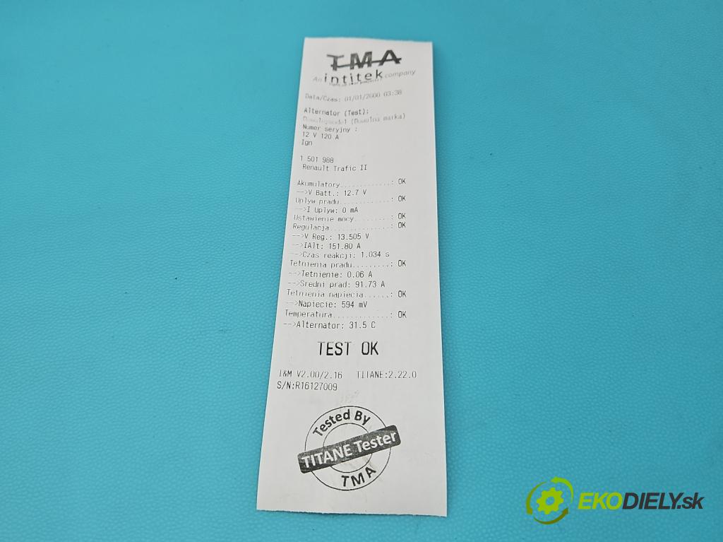 Renault Trafic II 2001-2014 1.9 dci 82 HP manual 60 kW 1870 cm3 5- Alternator 8200290217 (Alternátor)