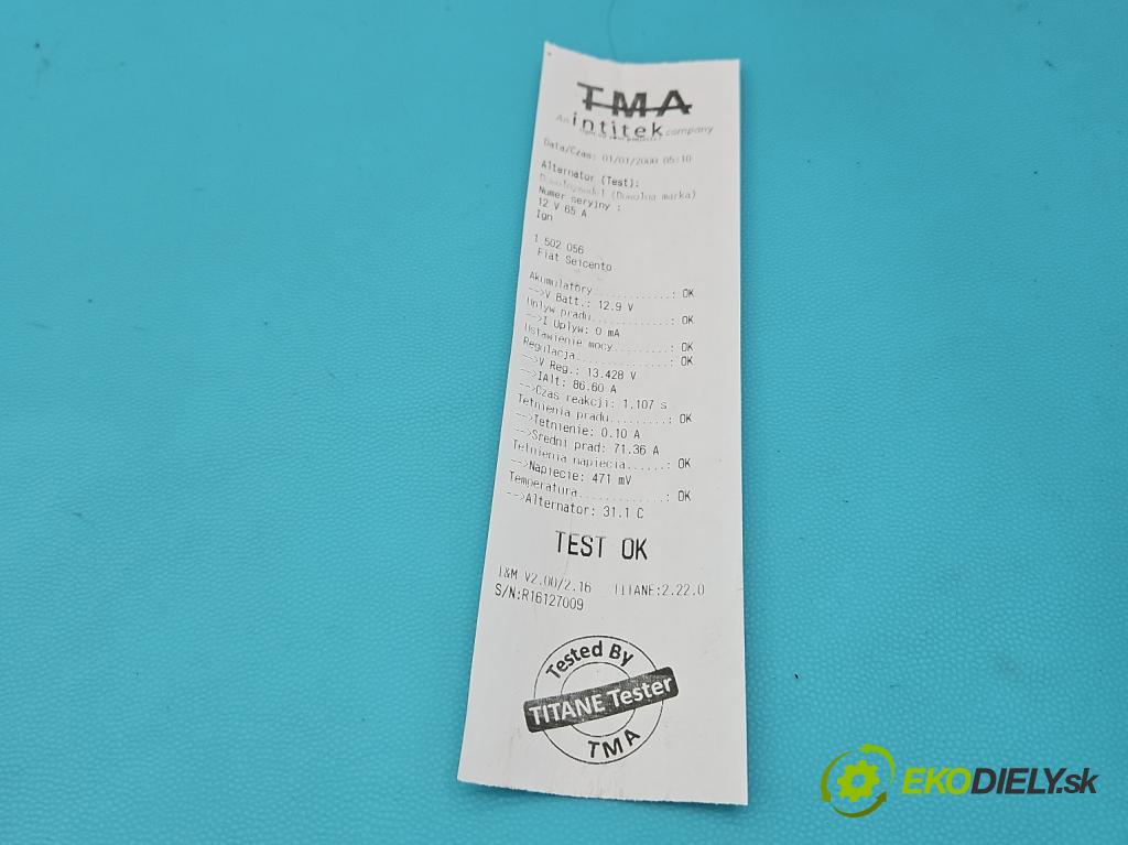 Fiat Seicento 1.1 54 HP manual 40 kW 1108 cm3 3- Alternator 63321600 (Alternátor)