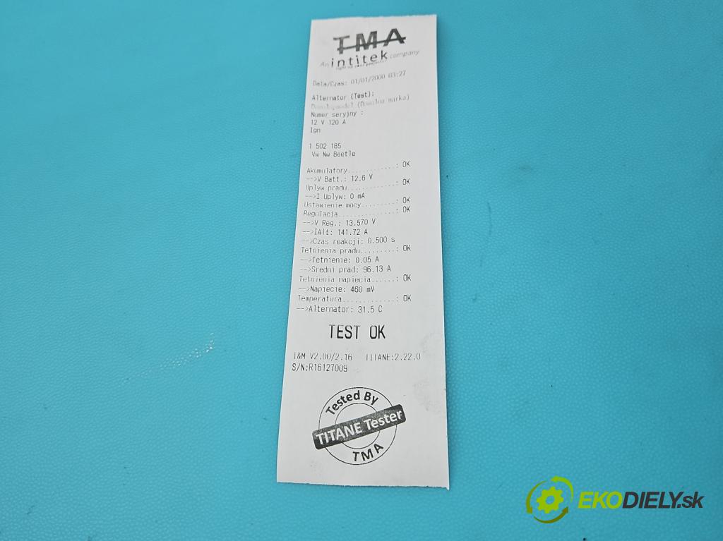 Vw New Beetle 1998-2010 1.9 tdi 90 HP manual 66 kW 1896 cm3 3- Alternator 028903028E (Alternátor)