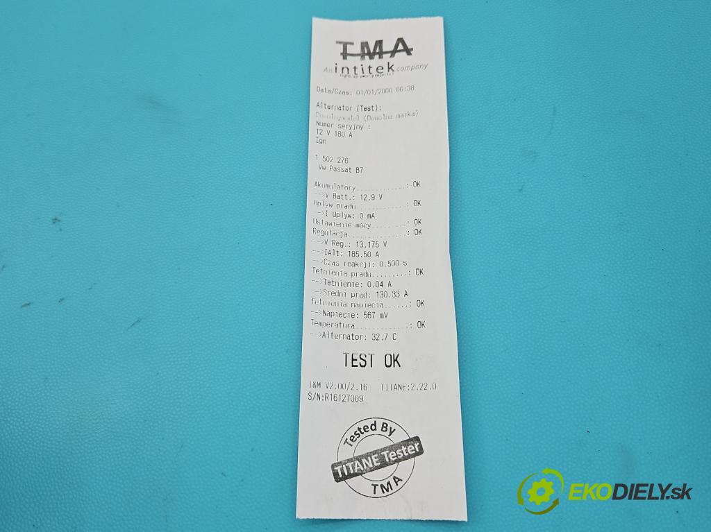 Vw Passat B7 2010-2014 2.0 tdi 140 HP manual 103 kW 1968 cm3 4- Alternator 03L903024F (Alternátor)