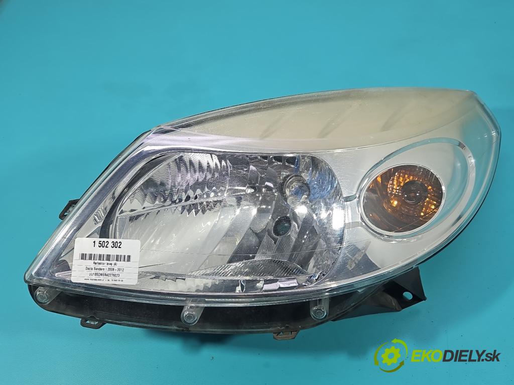 Dacia Sandero I 2008-2012 1.4 8V (714)) 75 HP manual 55 kW 1390 cm3 5- Reflektor: ľavý 8200733878 (Kľučka dverí ostatné)