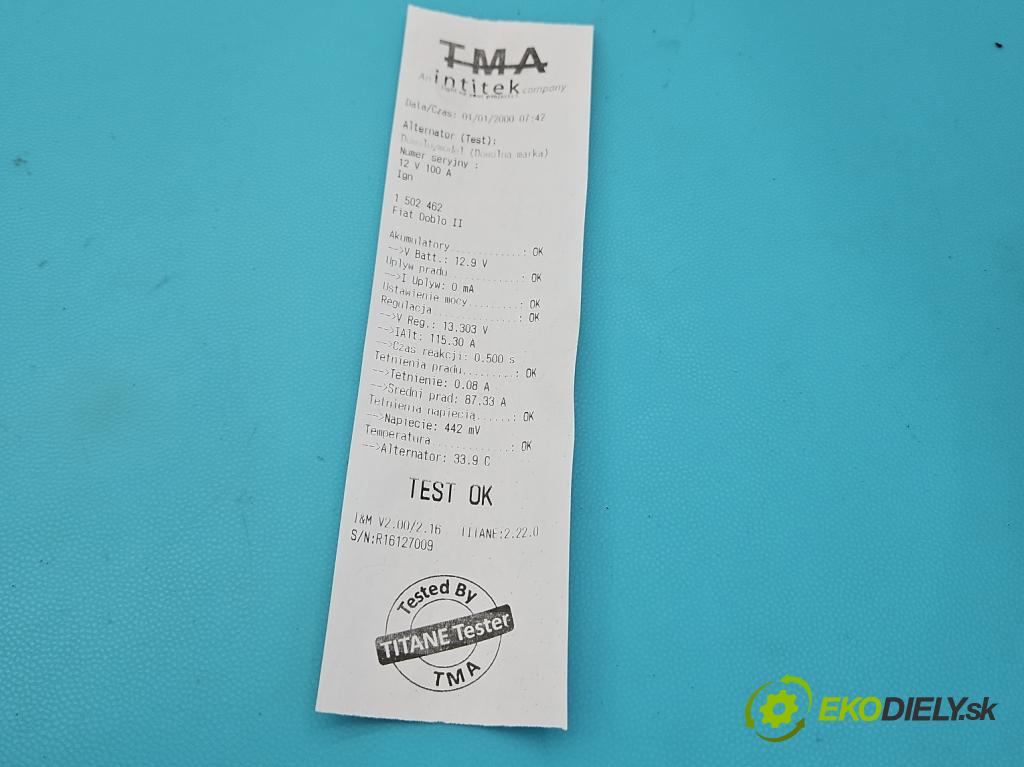 Fiat Doblo II 2010- 1.4 120 HP manual 88 kW 1368 cm3 5- Alternator  (Alternátor)