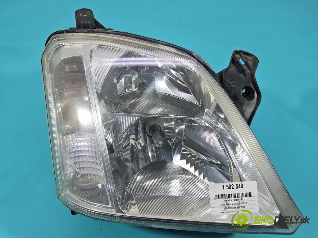 Opel Meriva A 2002-2010 1.8 16V 125 HP manual 92 kW 1796 cm3 5- Reflektor: pravý  (Svetlo predné pravé)